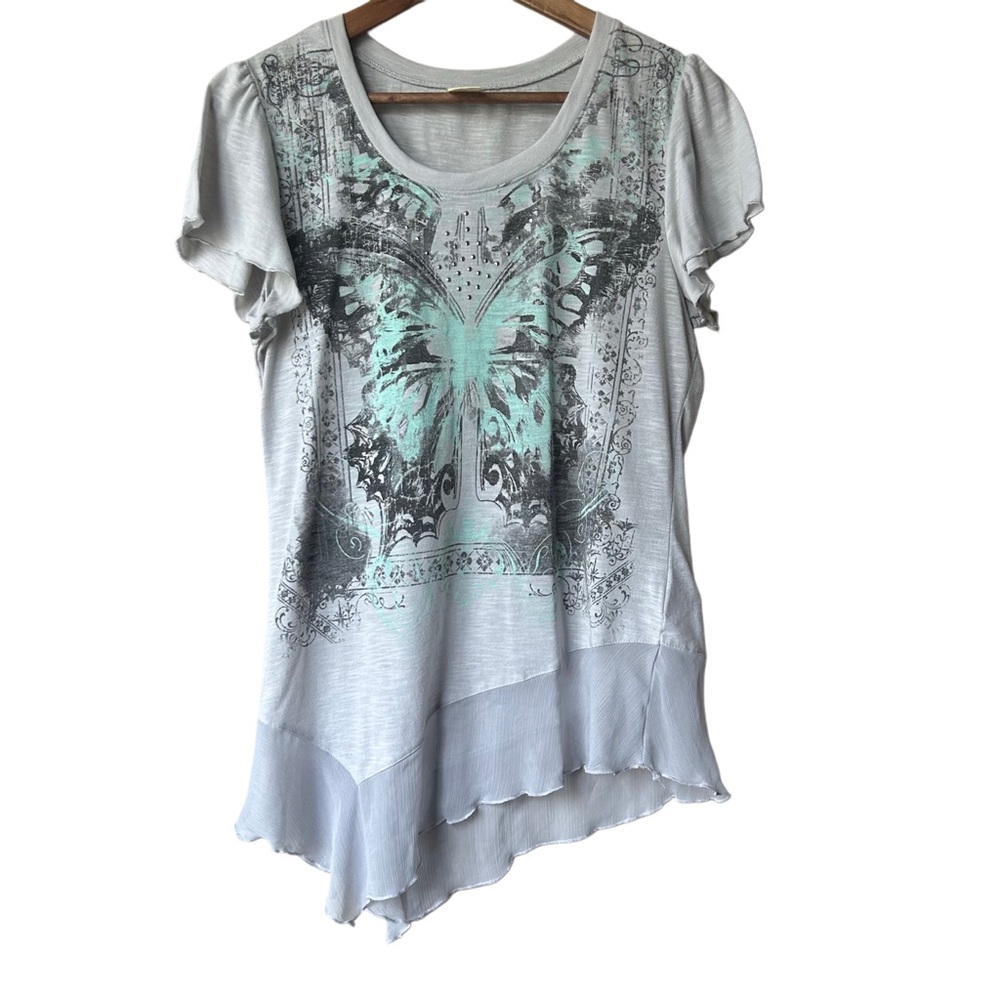 Y2K Butterfly Graphic Asymmetrical Hem Top Size L (12–14) Y2KRevival